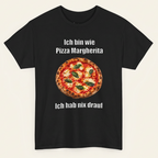 Schwarzes Pizza Margherita Meme T-Shirt mit Pizza-Foto als Frontprint