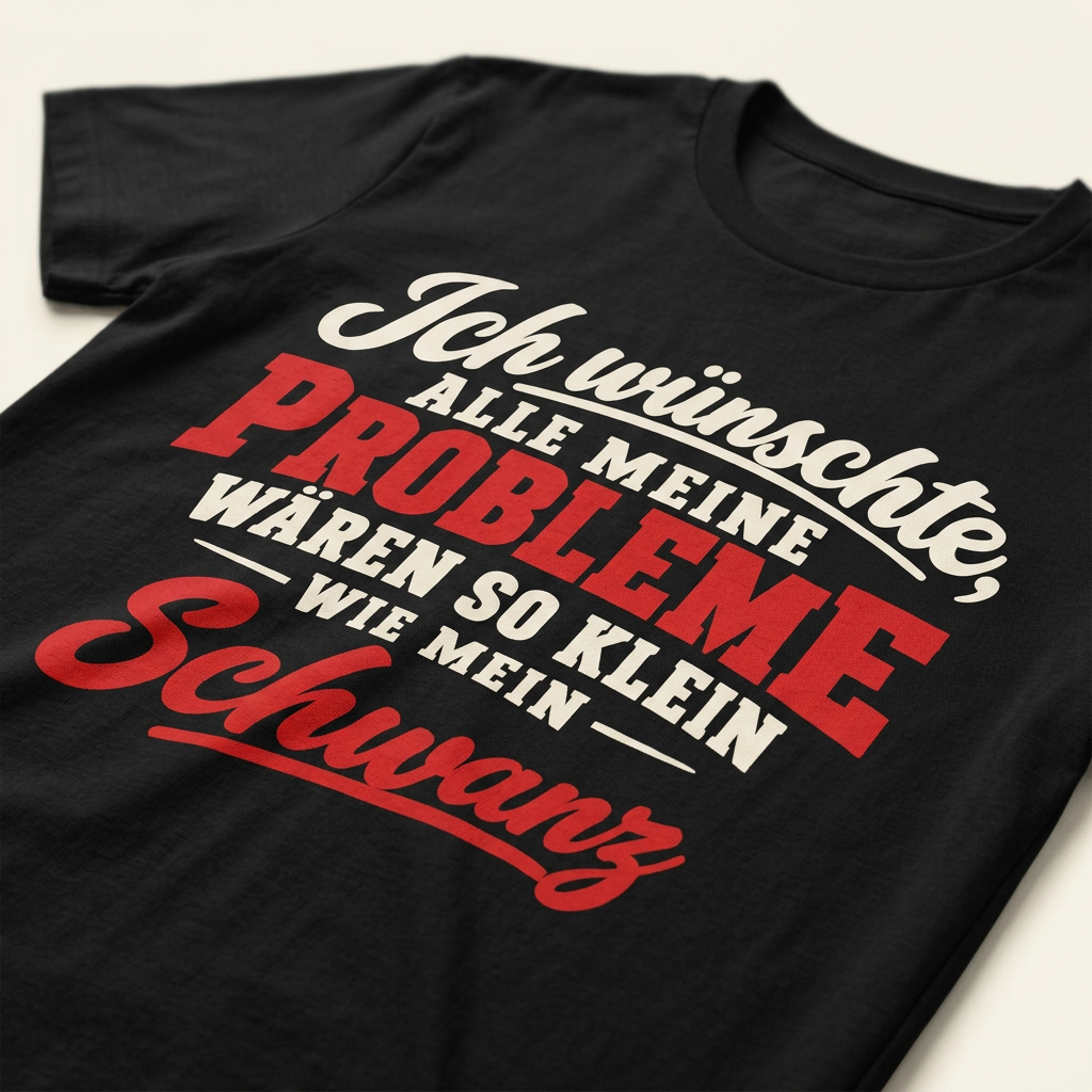 Detailaufnahme Vintage-Typografie Probleme so klein wie mein Schwanz – lustiges JGA Spruch Shirt