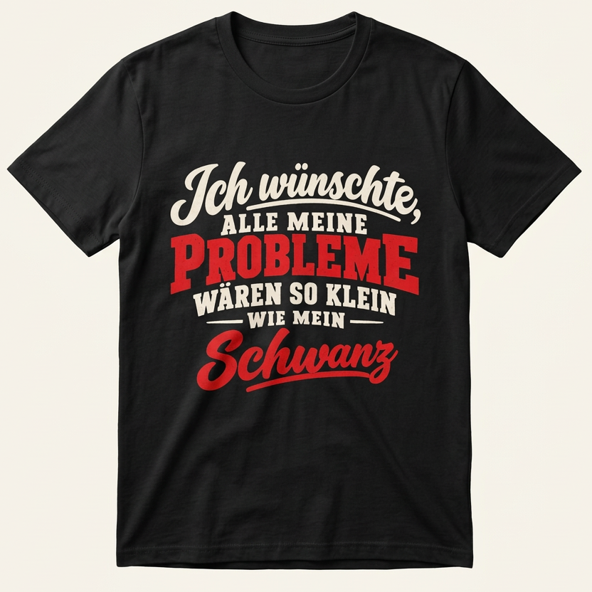 Schwarzes Probleme so klein wie mein Schwanz Shirt mit Vintage-Schriftzug in Creme und Rot