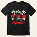 Schwarzes Probleme so klein wie mein Schwanz Shirt mit Vintage-Schriftzug in Creme und Rot