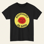 Schwarzes Atomsuff Shirt – lustiges Saufshirt mit gelbem Retro-Button und roter Sonne